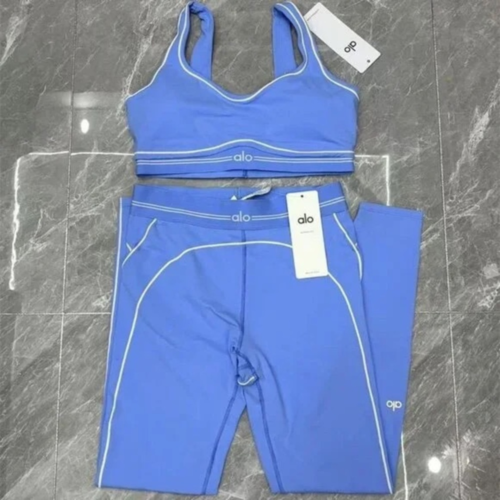 ALO Yoga Periwinkle Blue Sports Bra and Leggings Set